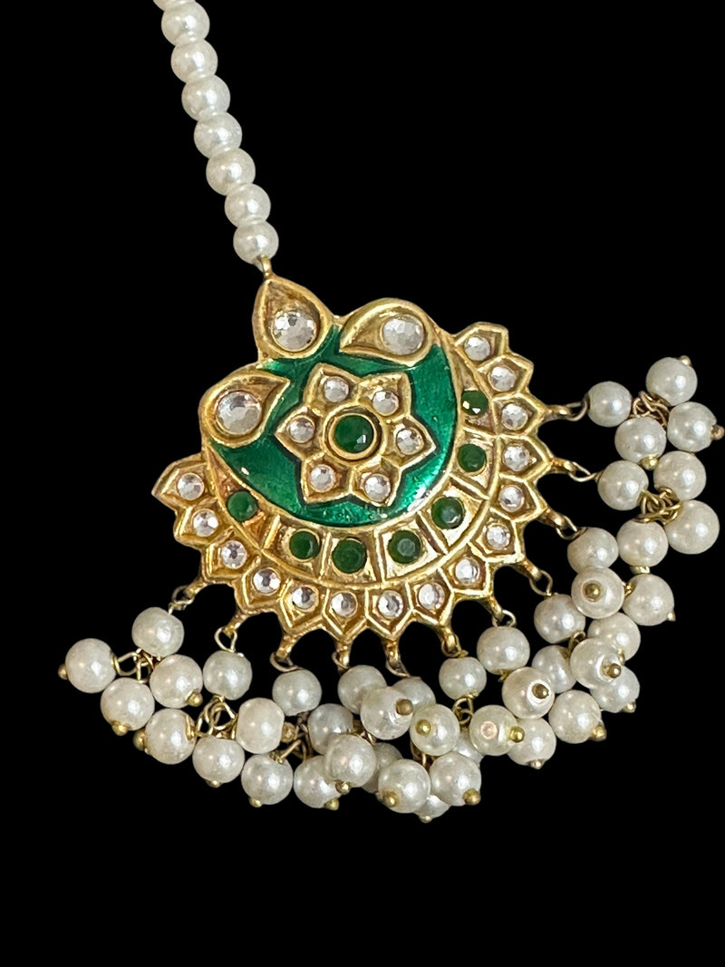 DJTK344 kundan and meenakari tika - Green ( READY TO SHIP )