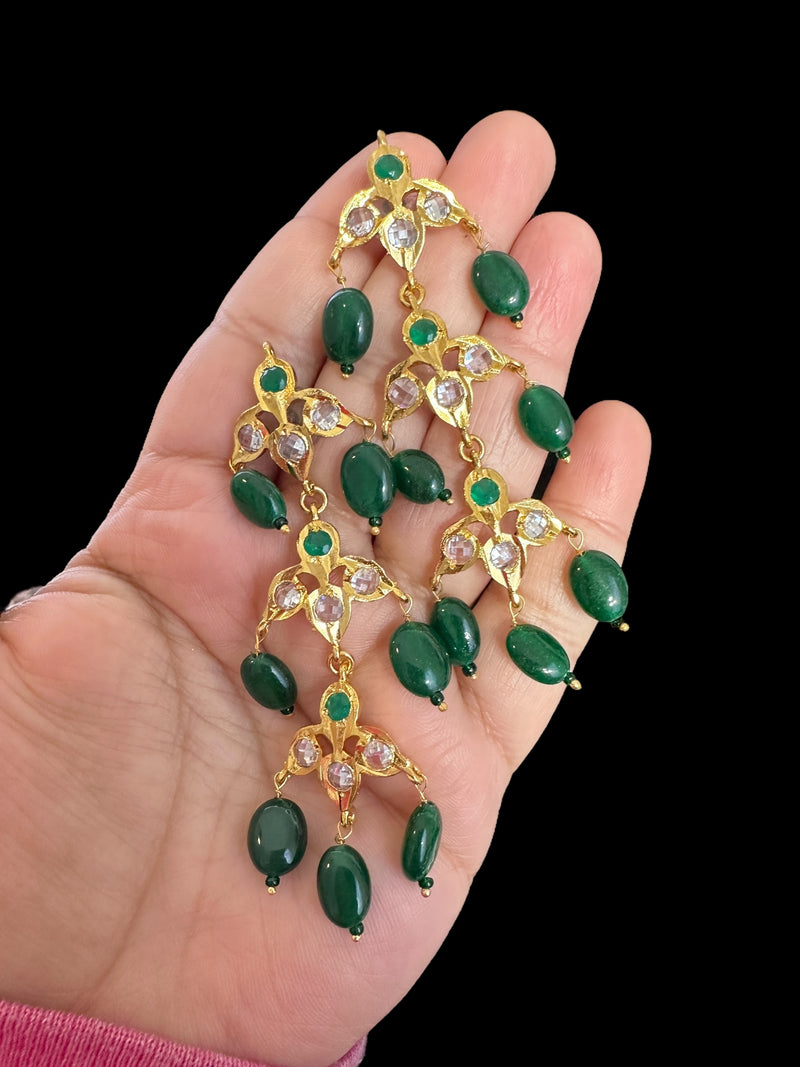 DER766 Savera Hyderabadi three layered earrings in Green  (READY TO SHIP )