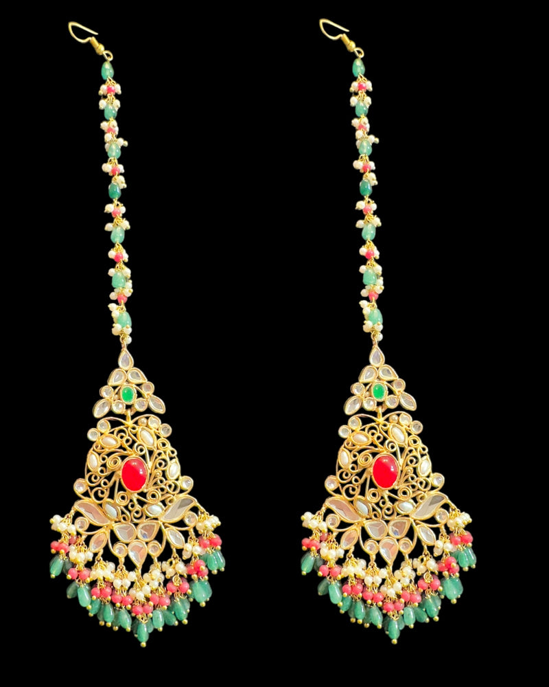 Ruby, Emerald & Pearl Gold-Plated bridal Choker Set | Semi-Precious Stones | Bridal Jewelry ( READY TO SHIP )