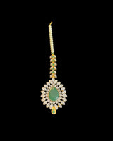 BR602 Mehar Traditional Green CZ Bridal Jewelry Set – Gold-Plated Necklace, Earrings, Tika & Ring ( READY TO SHIP )