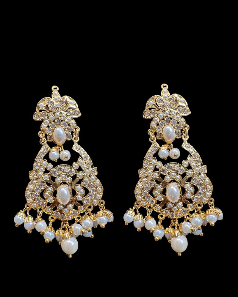 Dangler Choker Set with Earrings & Tika – Gold-Plated Zircon & Pearl Elegance ( SHIPS IN 4 WEEKS )