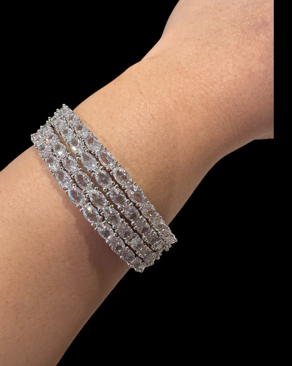 B813 Silver-Plated Cubic Zirconia Bangles (Set of 4) ( READY TO SHIP )