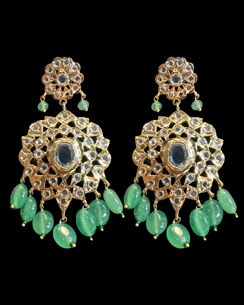 DLN136 Asif Jaahi Haar – Long Necklace with Earrings - Light green beads ( READY TO SHIP )