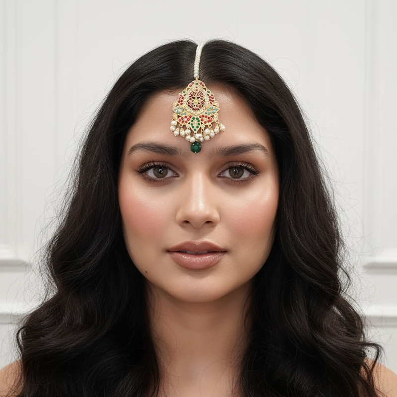 DJET20 Navratan Jadau Earrings tika  – Gold-Plated Elegance ( READY TO SHIP )