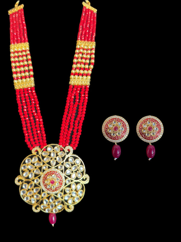 PS535 Kundan mala with red beads ( READY TO SHIP )