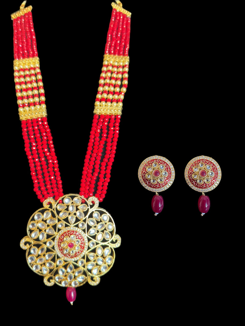 PS535 Kundan mala with red beads ( READY TO SHIP )