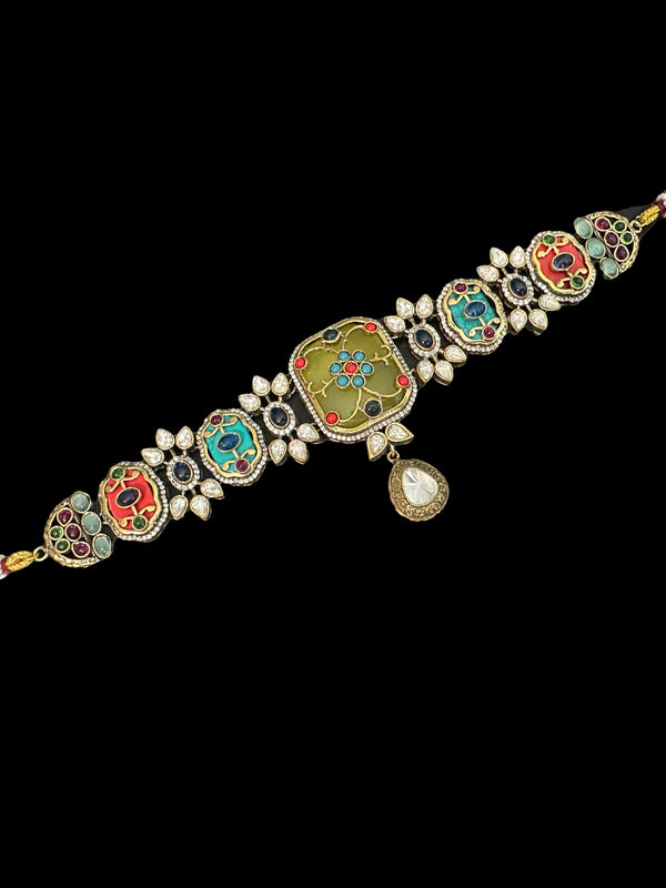 C340 Antique plated choker set in multicolor ( READY TO SHIP )