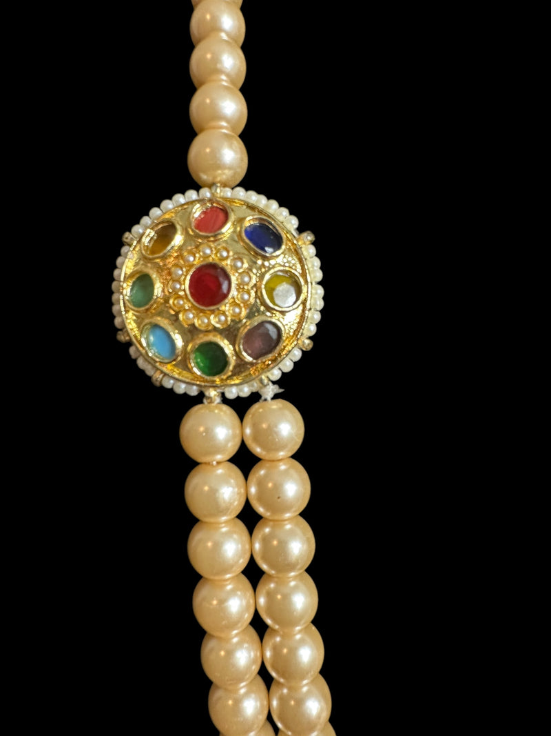 Kundan mala style  necklace - golden pearls   ( READY TO SHIP )