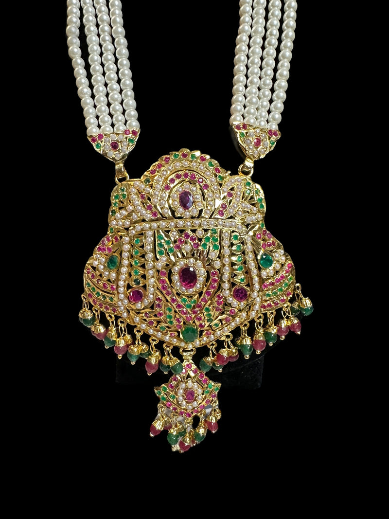 DLN92 jadau rani haar in ruby emerald  with pearls  ( READY TO SHIP )