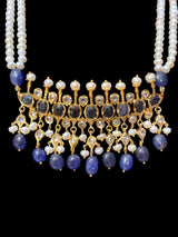 Tirmani Necklace Set with chandbali Earrings – 22K Gold-Plated Jewelry with Freshwater Pearls and sapphire 
 ( SHIPS IN 4 WEEKS  )