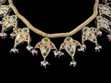 DNS169 Kali necklace jhumka earrings set in gold plating - Ruby emerald combination ( READY TO SHIP )