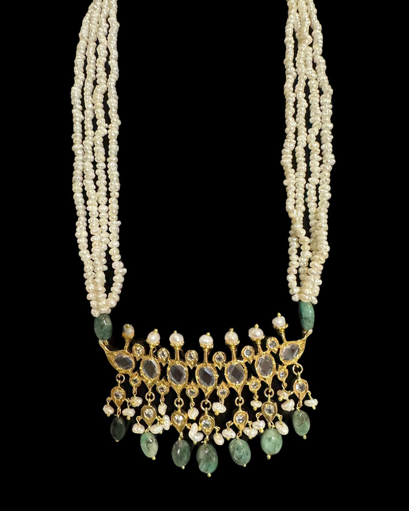 PS543 Hyderabadi tirmani in fresh water pearls and emerald beads ( READY TO SHIP )