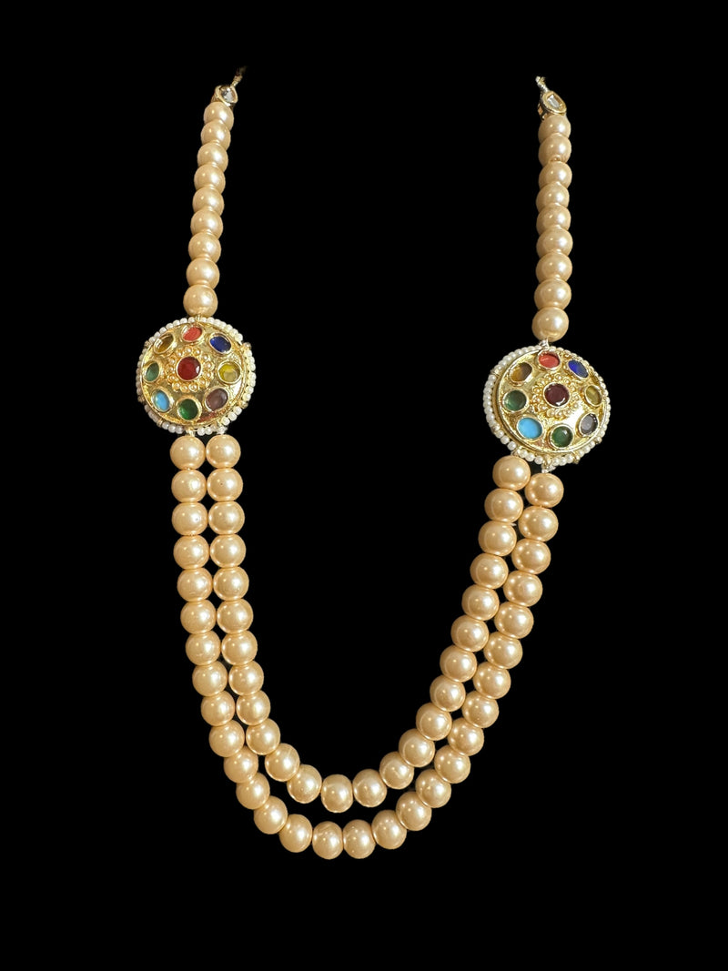 Kundan mala style  necklace - golden pearls   ( READY TO SHIP )