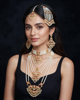 BR601 Ruby Emerald & Freshwater Pearl Handcrafted Bridal Jewelry Set (READY TO SHIP)
