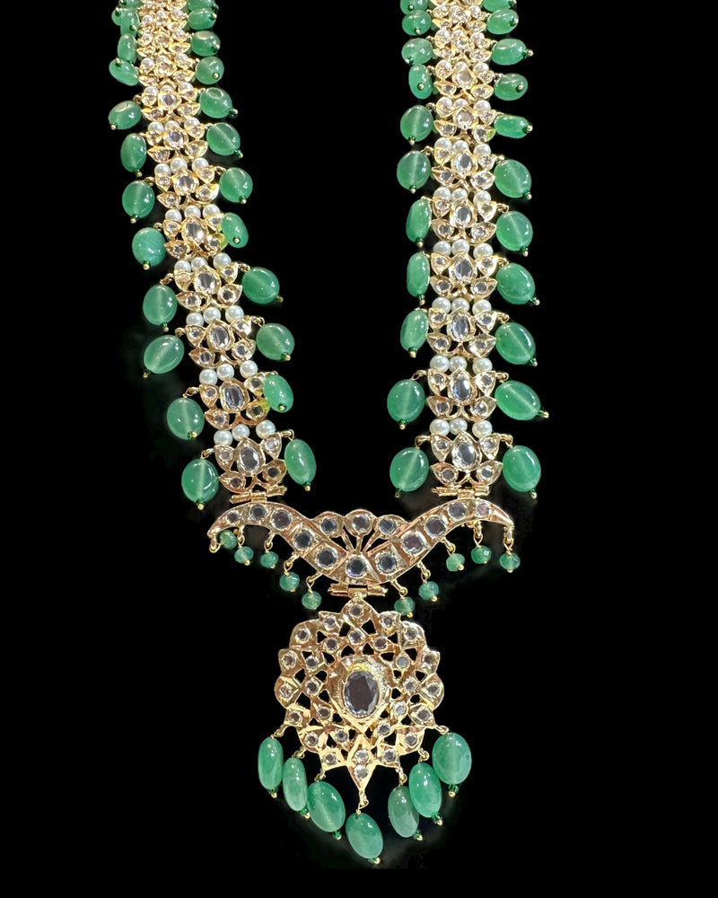 DLN136 Asif Jaahi Haar – Long Necklace with Earrings - Light green beads ( READY TO SHIP )