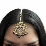 DJET100 Black & Zircon Gold-Plated Earrings with Tikka Set ( READY TO SHIP )