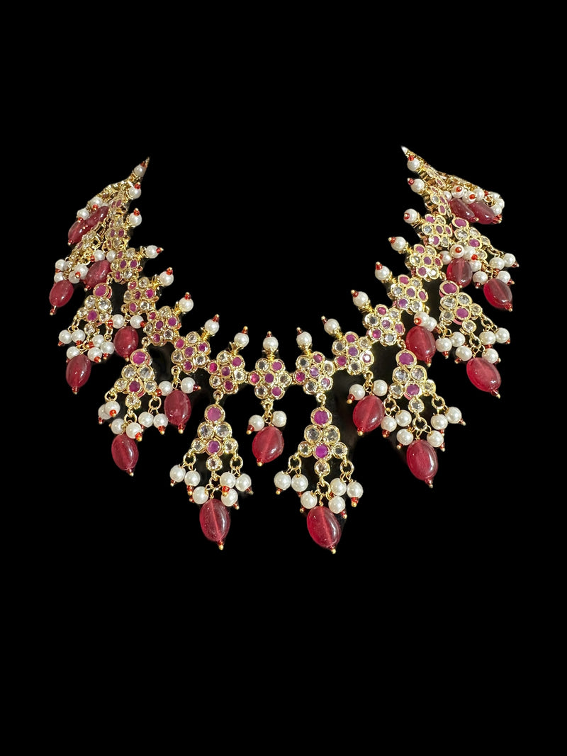 Waniya hyderabadi bridal set in red / ruby ( READY TO SHIP )