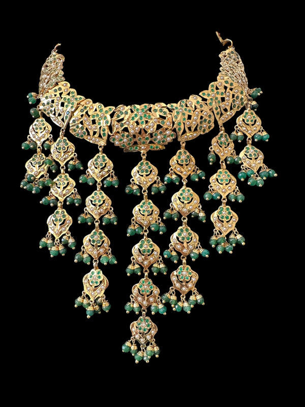 C537 Mehera bridal choker set in emeralds ( READY TO SHIP )