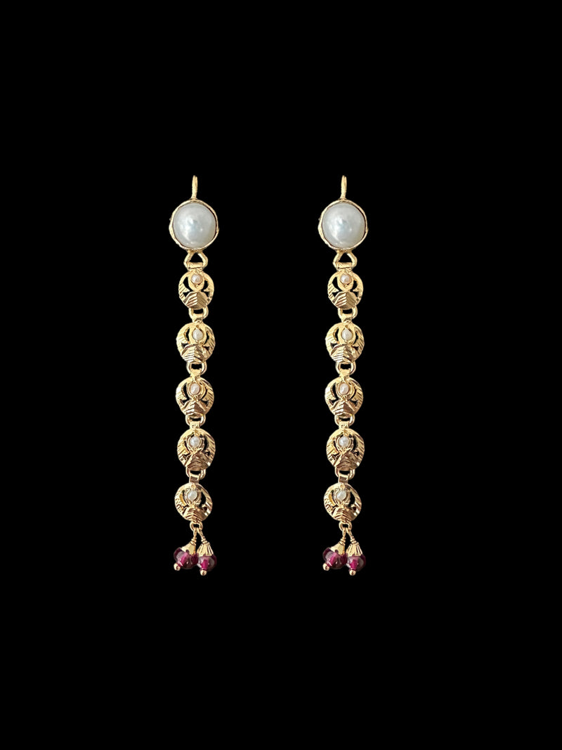 Pearl ruby gold plated silver necklace earrings ( READY TO SHIP )