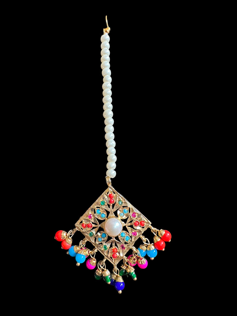 Navratan choker with earrings and Tika ( READY TO SHIP )