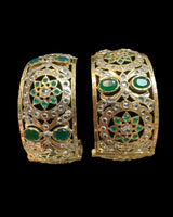 Broad Gold-Plated CZ Polki Kadhas – Green & Clear Combination ( READY TO SHIP )
