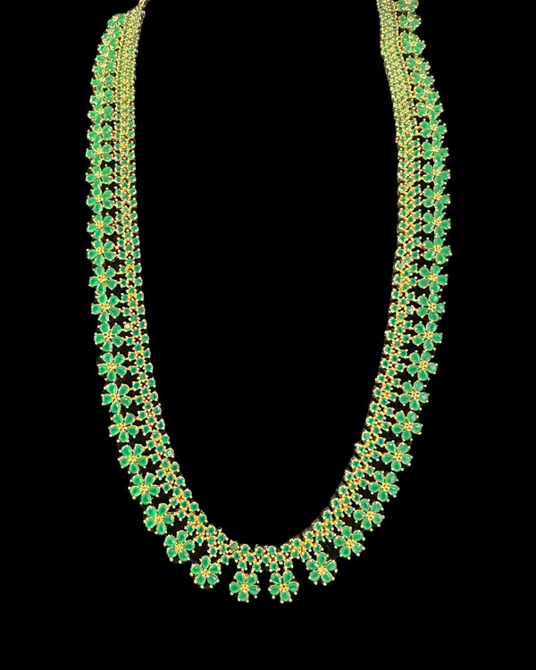 DLN115  Megha long set in cz stones - green    (READY TO SHIP)