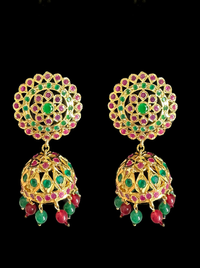 DER586 Rehma ruby emerald jhumka earrings ( READY TO SHIP )