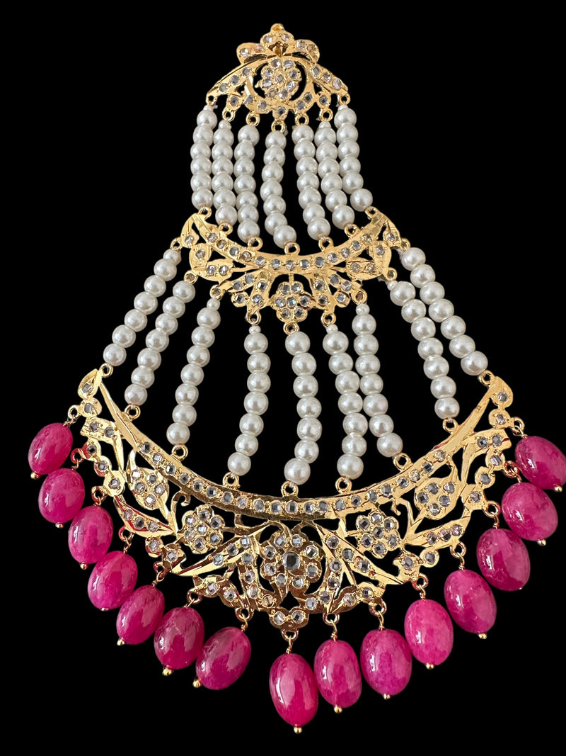 DJHR134 Insia Hyderabadi jhoomar in Ruby pink beads  ( READY TO SHIP )