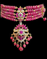C576 Zarifa Ruby zircon Gold-Plated Choker with Earrings ( READY TO SHIP )