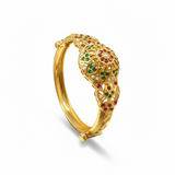 Ruby, Emerald & Freshwater Pearl Gold-Plated Silver Kada Bracelet ( SHIPS IN 5 WEEKS )