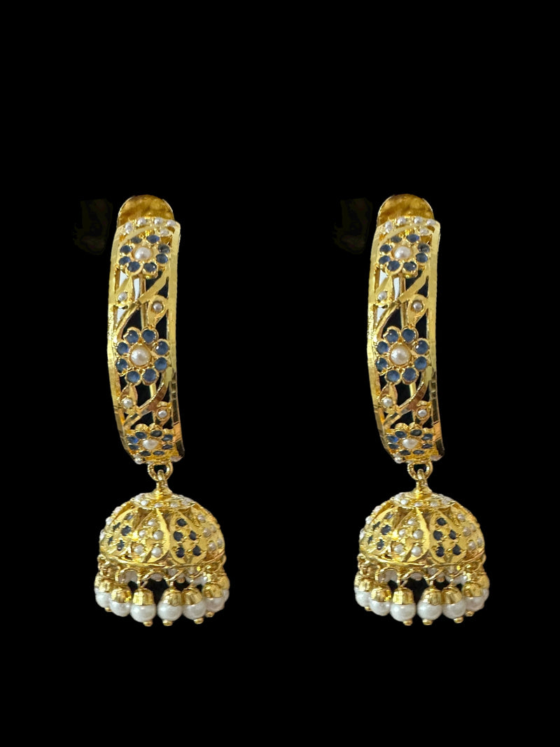 DER805 Jadau jhumka/hoop earrings in sapphire pearl combination ( READY TO SHIP )