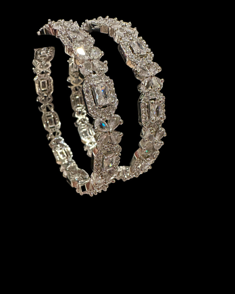 B819 Silver-Plated Cubic Zirconia Bangles ( READY TO SHIP ) size 2.8