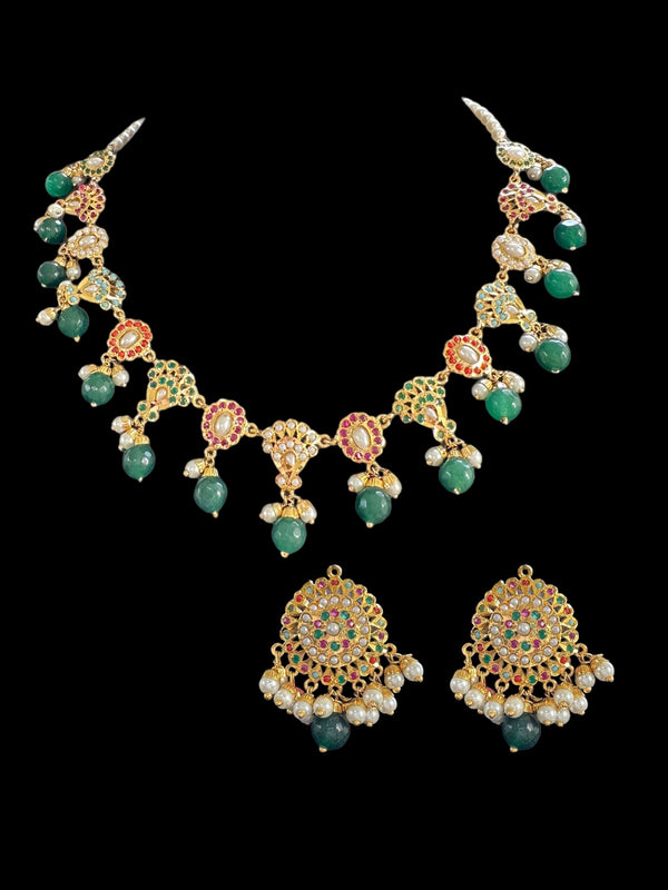 DNS53 Navratan Jadau necklace set ( READY TO SHIP )