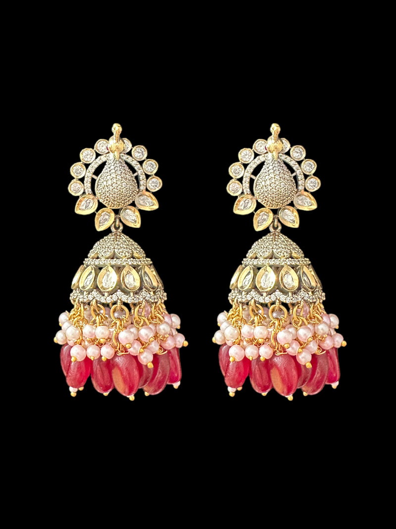 DER584 Mor polki jhumka -  ( READY TO SHIP )