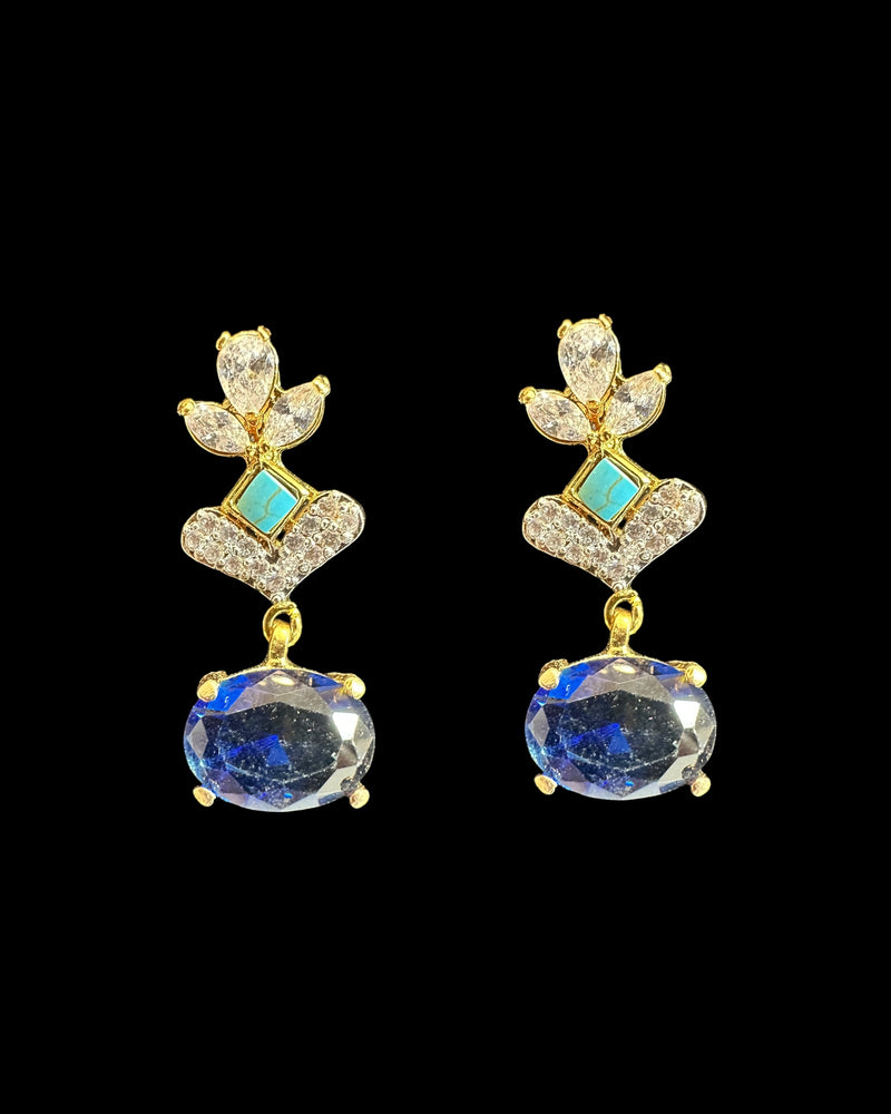 DNS213 Turquoise & emerald sapphire CZ Necklace Set with Earrings – Gold Plated ( READY TO SHIP )