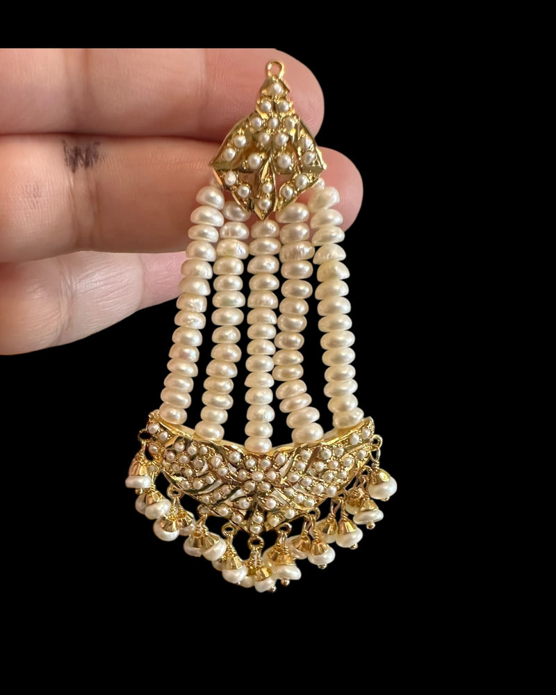 Gold plated silver jhoomar earrings in fresh water pearls ( READY TO SHIP )