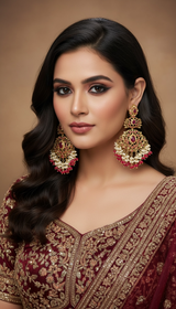 Zeba jadau earrings in ruby pearl ( READY TO SHIP )