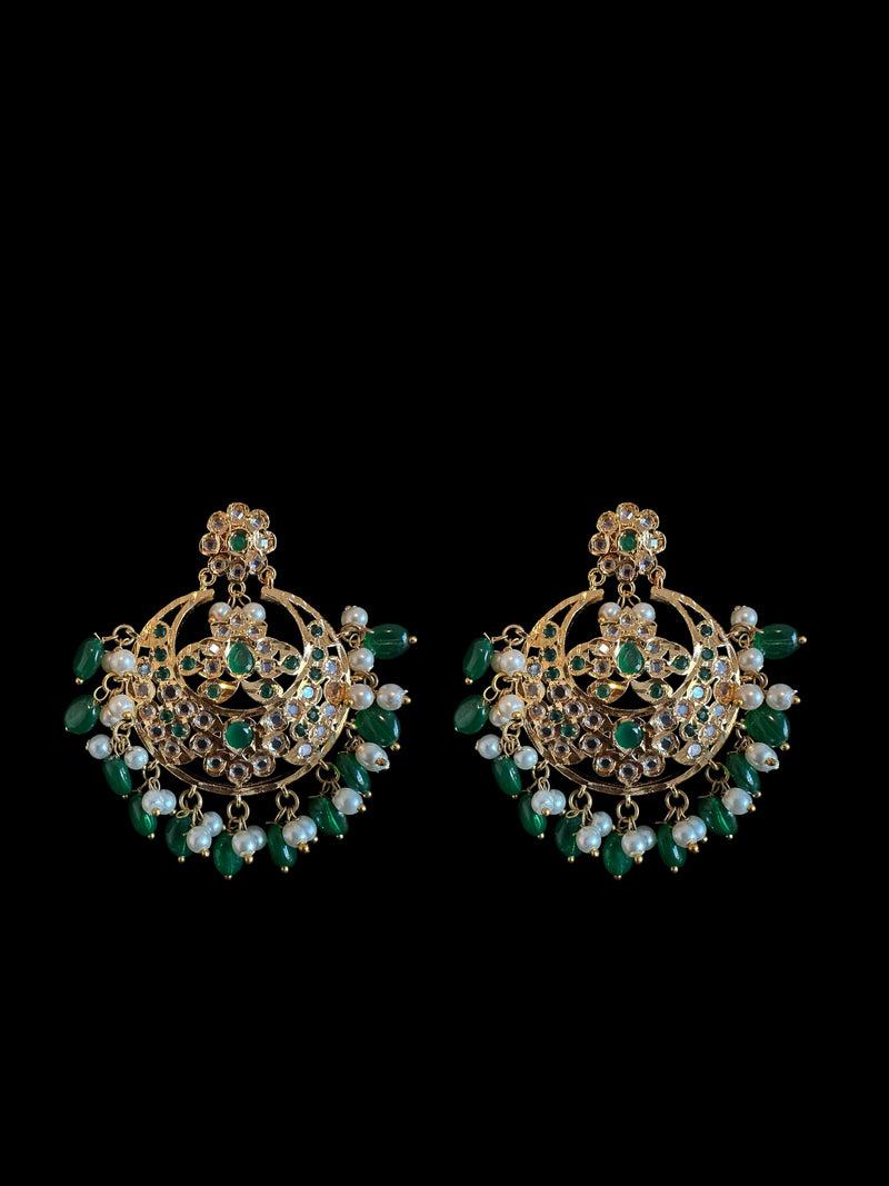 PS521 Tirmani with chandbali in green beads with pearls ( READY TO SHIP )