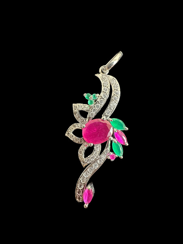 Cz pendant - silver plated with ruby emerald stones ( READY TO SHIP )