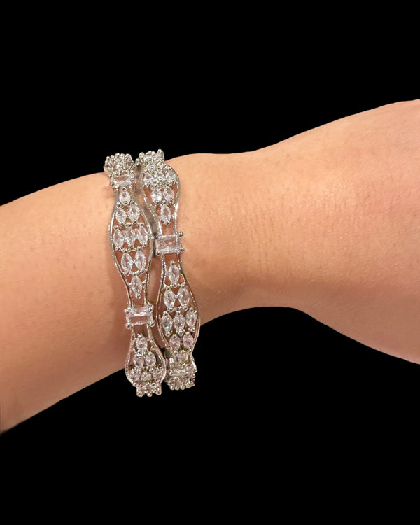 B816 Silver-Plated Cubic Zirconia Bangles ( READY TO SHIP )
