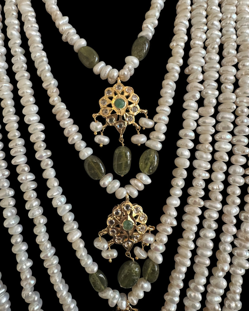 SAT116  Hyderabadi satlada in Fresh water pearls and emeralds ( READY TO SHIP )