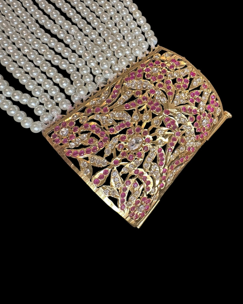 Filza Jadau Bahi / Dasti in Ruby Zircon – Traditional Bracelet ( READY TO SHIP )