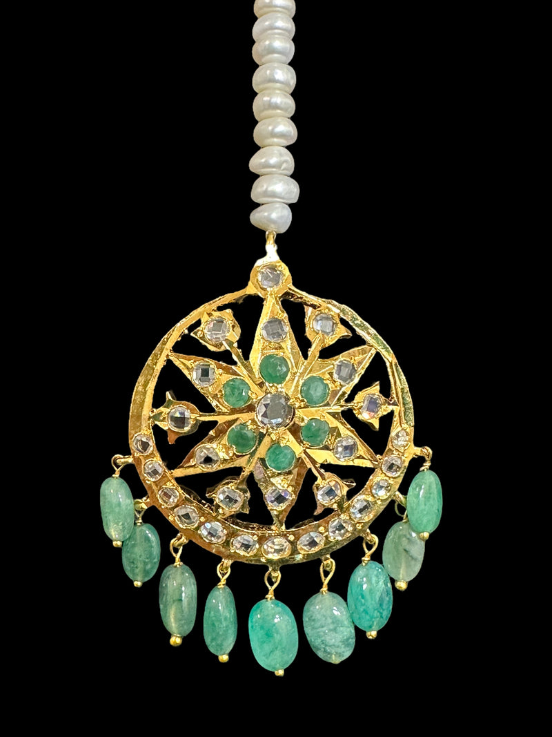 DJTK138 Akbari  tika in emeralds and real pearls ( SHIPS IN 3 WEEKS  )