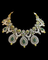 BR602 Mehar Traditional Green CZ Bridal Jewelry Set – Gold-Plated Necklace, Earrings, Tika & Ring ( READY TO SHIP )