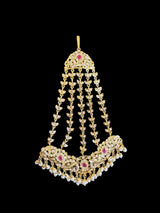 Ruby pearl and zircon jadau bridal jhoomar tika ( SHIPS IN 4 WEEKS )