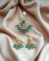 Emerald, Sapphire & Pearl Pendant Set – Gold-Plated 92.5 Silver ( READY TO SHIP )