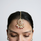 Ruby & Pearl Teardrop Tikka – Gold-Plated Silver (92.5 Sterling Silver Base) ( READY TO SHIP )