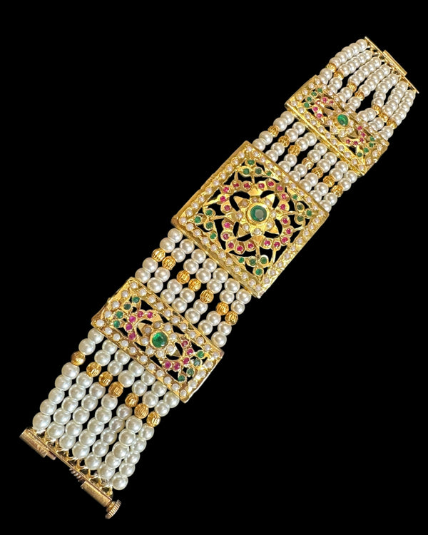 B66 Saira jadau bracelet in ruby emerald with pearls    ( READY TO SHIP )