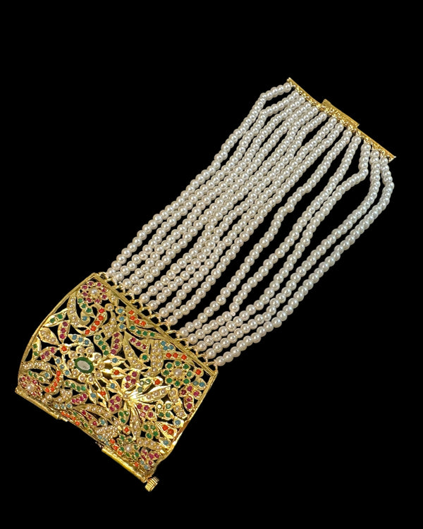 Jadau bahi / bracelet in navratan ( READY TO SHIP )