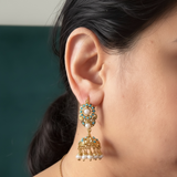 Turquoise Pearl Jhumkas in 92.5 Silver (Gold-Plated) ( READY TO SHIP )